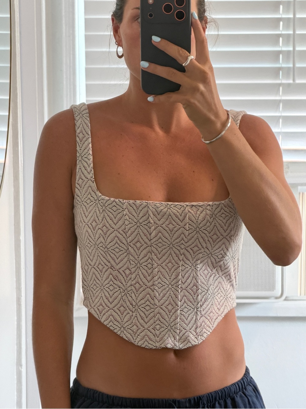 Free People Cream Square-Neck Textured Crop Tank